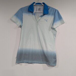 Puma Golf Chevron Print Lightweight Polo Tee Blue White Size Small